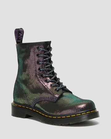 Purple Women's Dr Martens 1460 Disco Iridescent Suede Lace Up Boots | CA 156DFM